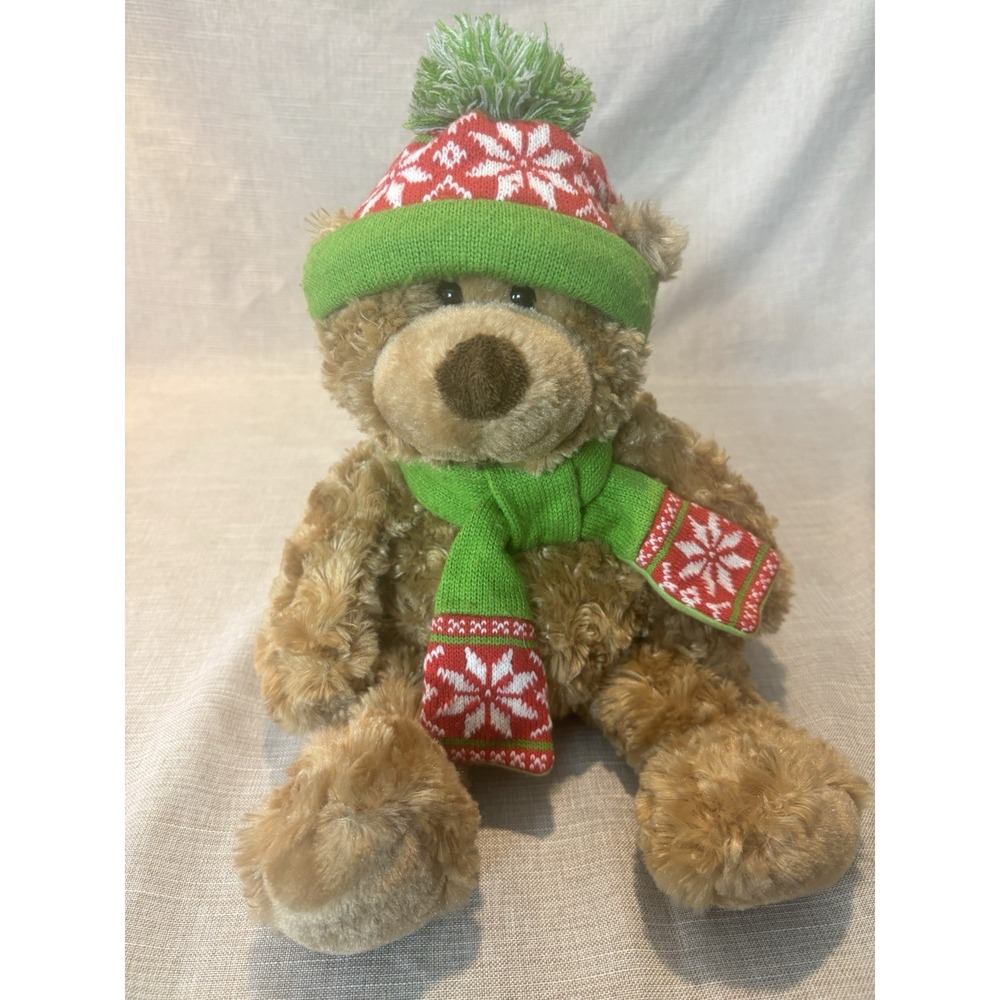 Hugfun 19" Teddy Bear Plush Winter Hat Scarf Stuffed Animal Pre-Owned Holiday